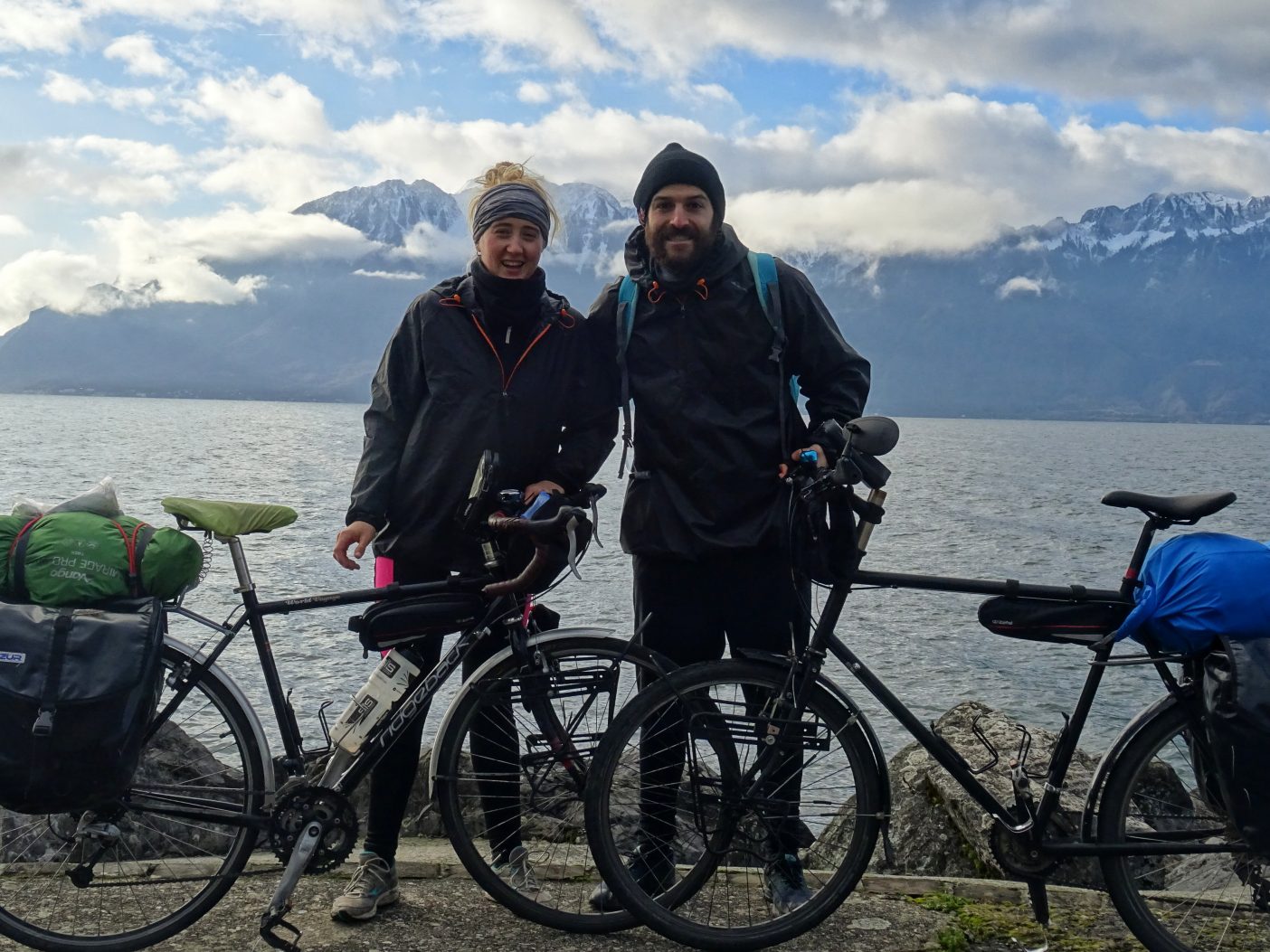Man and woman cycle tourer 