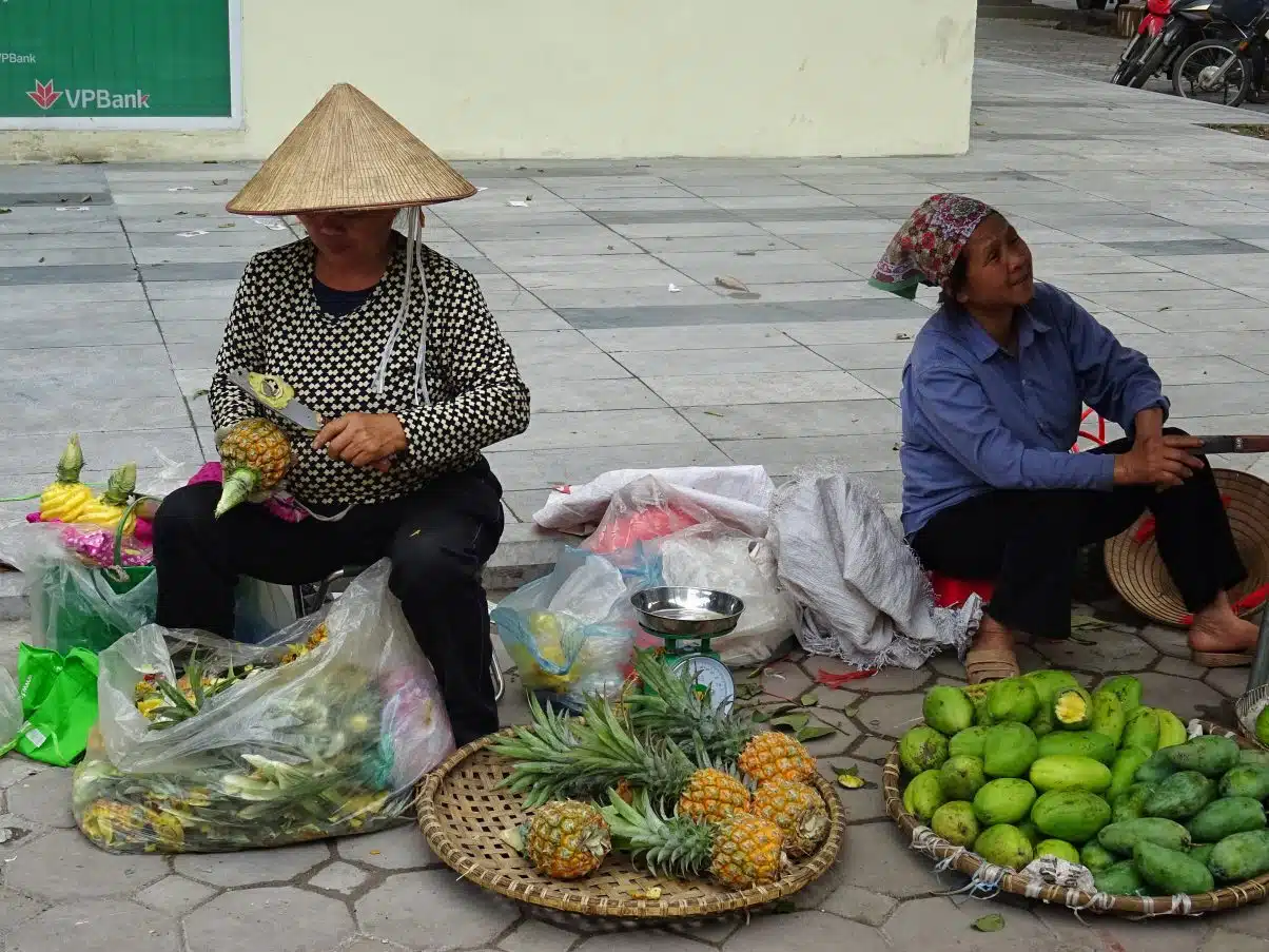 Two street fruit sellers in Vietnam