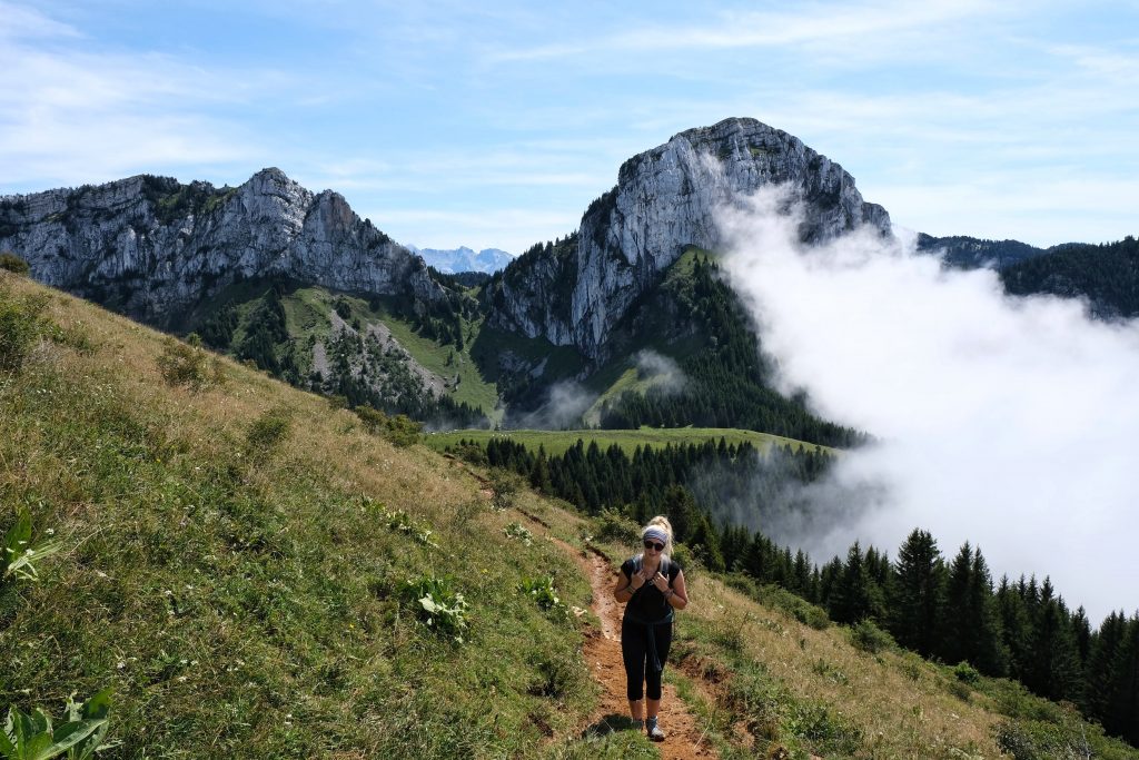 Girl hiking in France, in the French Alps