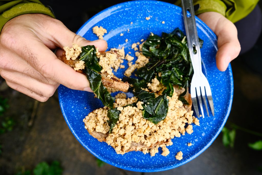 Scrambled tofu vegan backpacking meal