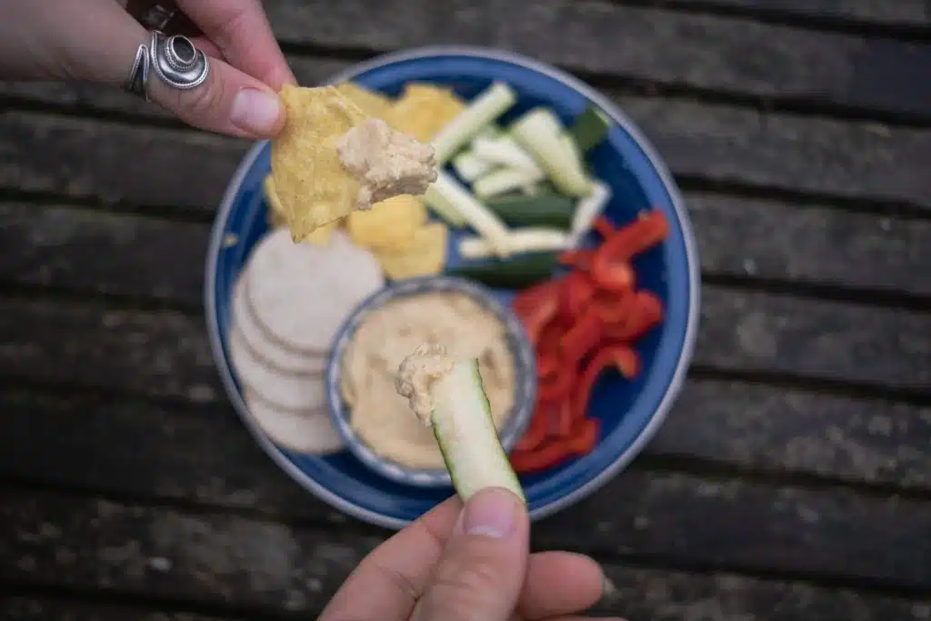 hummus and snacks hiking