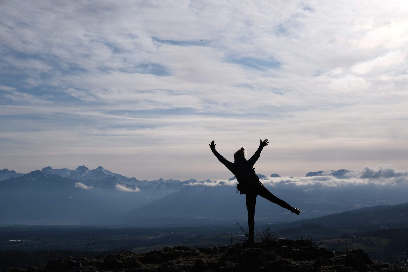 Girl on mountain top