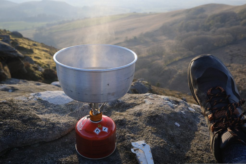 Pot on camping stove