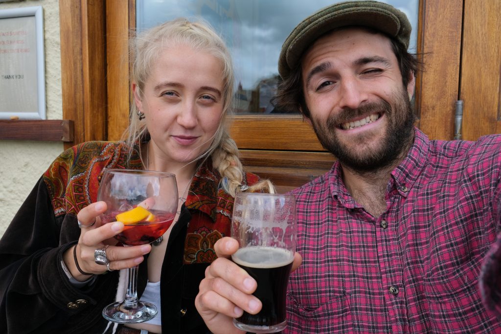 Vegan couple having drinks