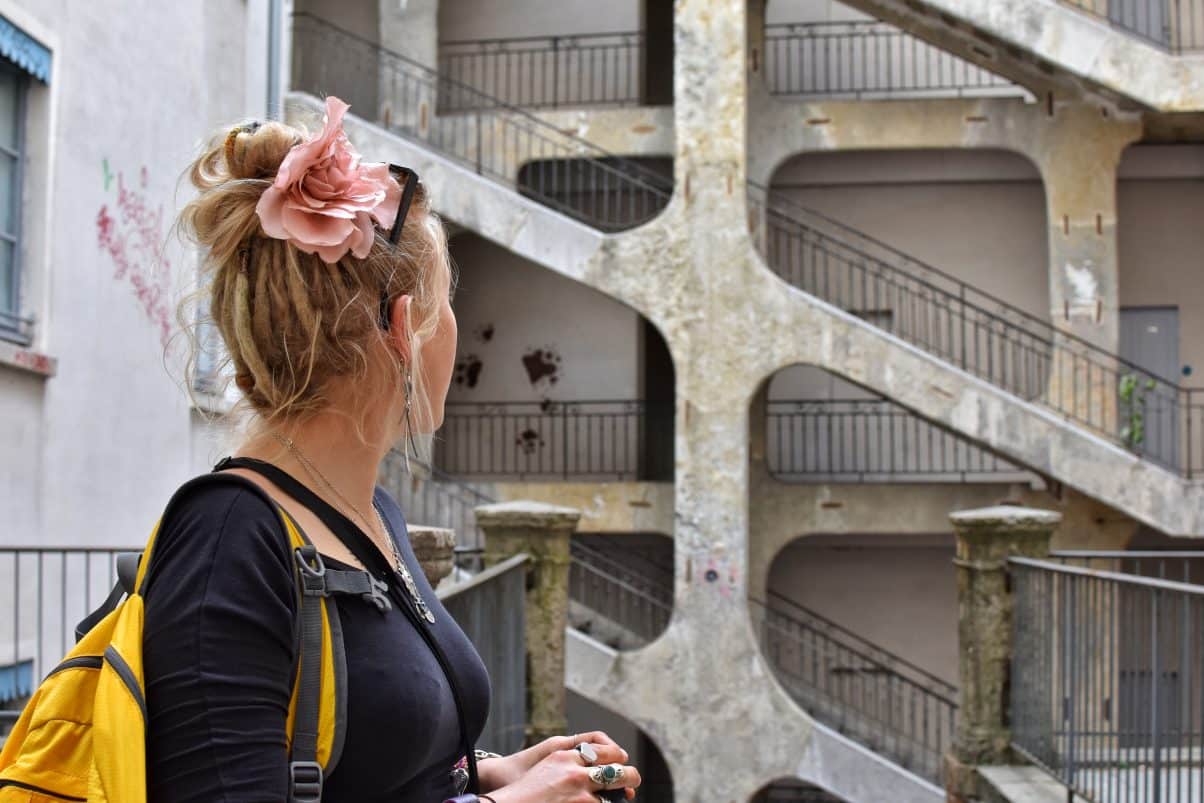 Girl at the traboules in Lyon 