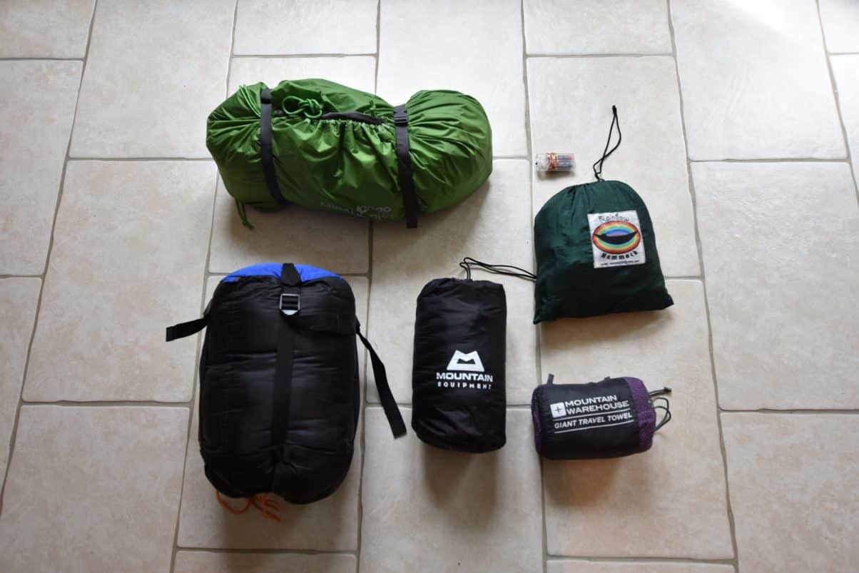 Our sleeping gear on our bike touring kit list