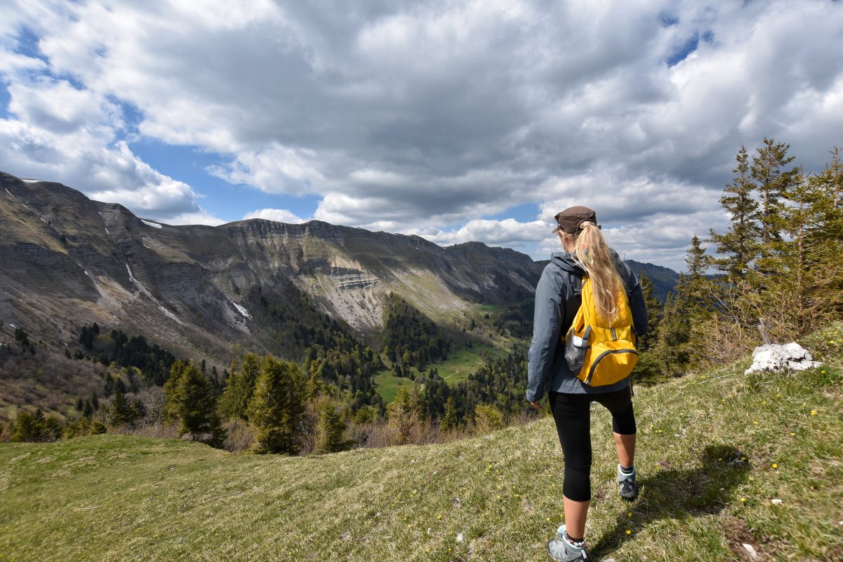 Girl hiking in Jura mountains France