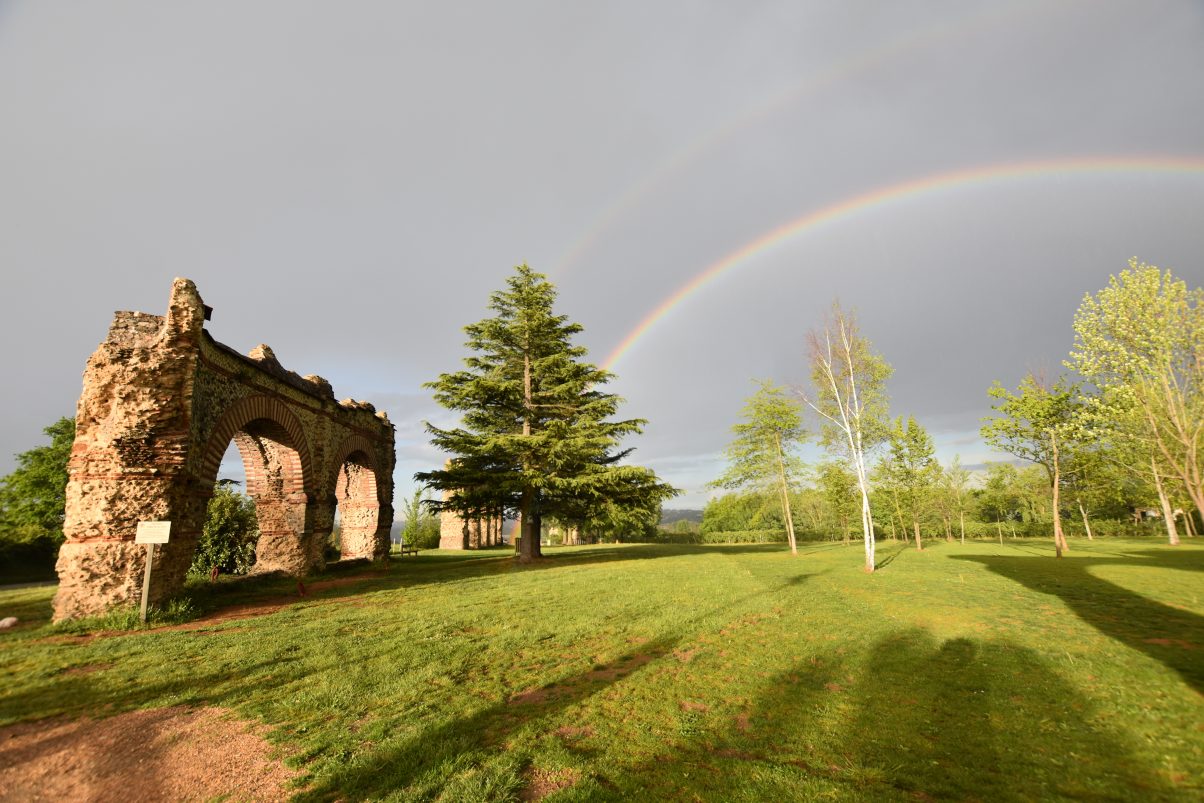 Roman Aquaducts Lyon with a double rainbow