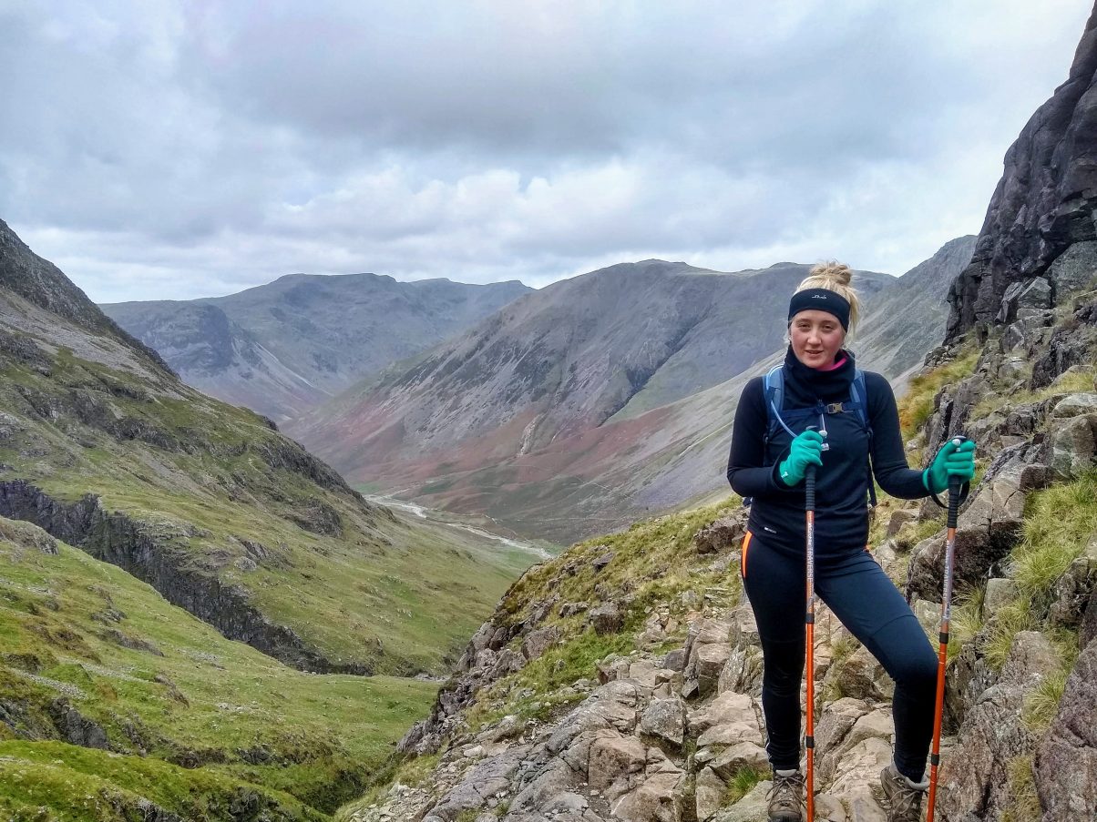 Girl hiking Scafell Pike, UK