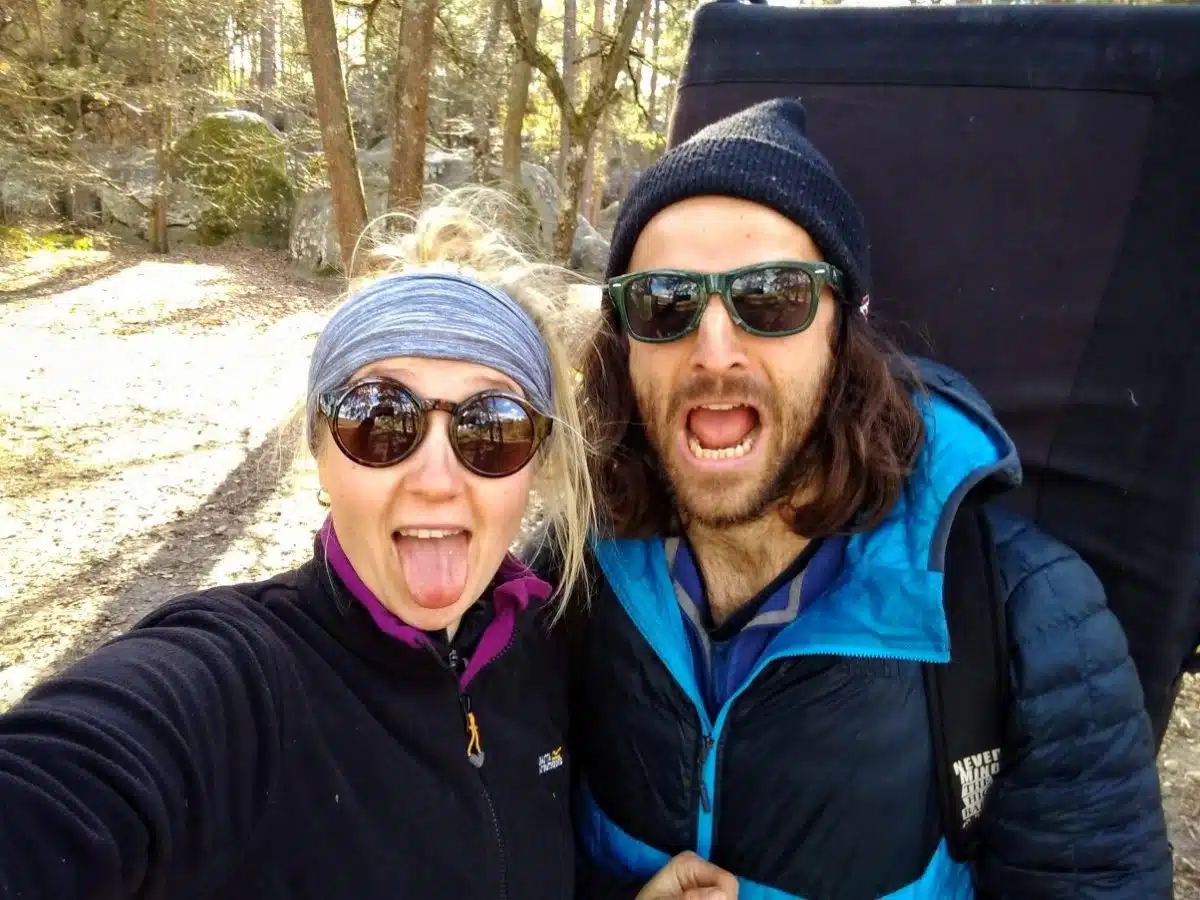 Two climbers at Fontainebleau