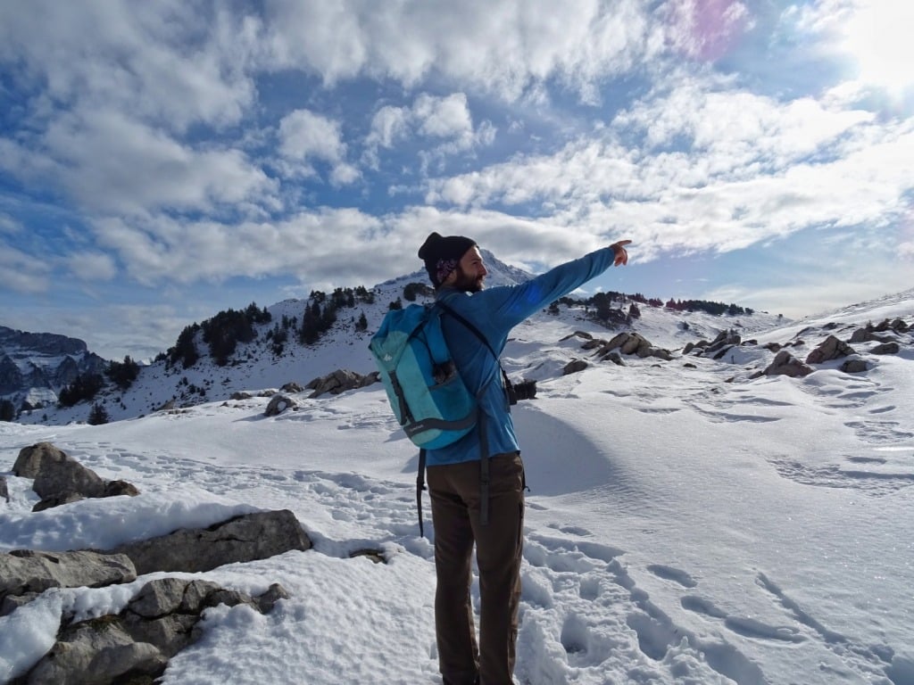 Man hiking in snow 