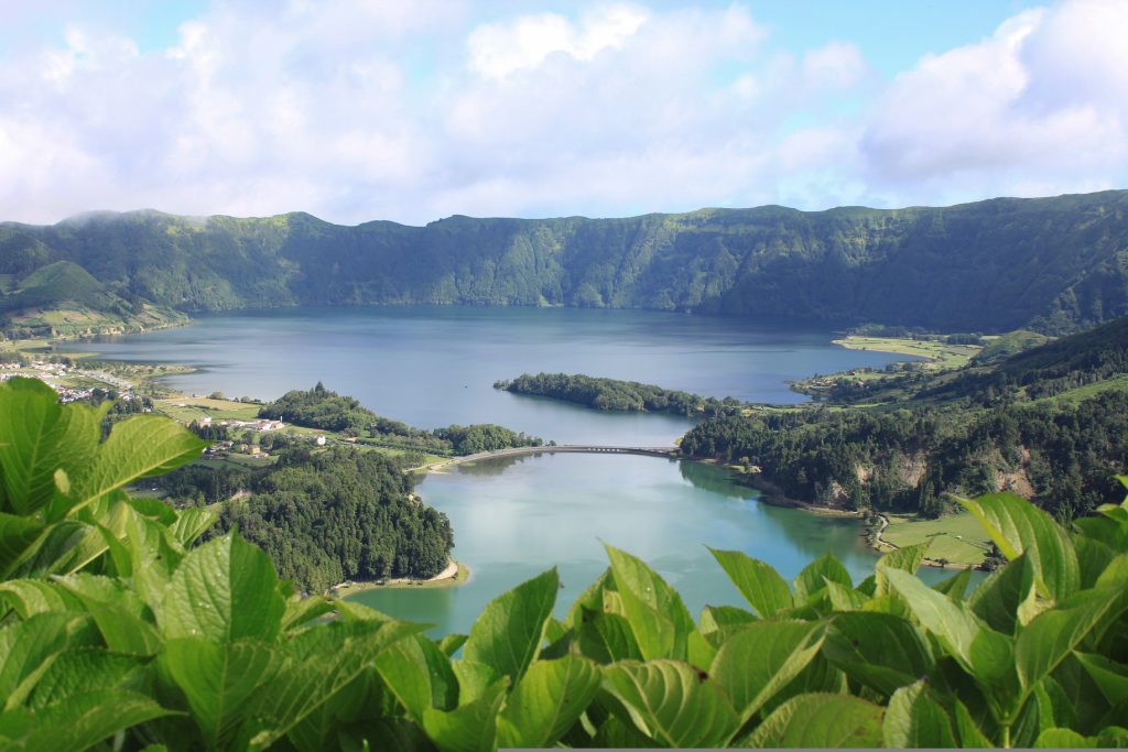 Lagoa Verde and Lagoa Azul on Sete Cididades hike in Sao Miguel